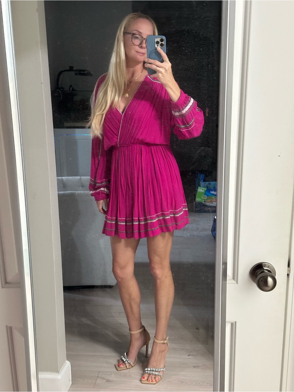 Free People - Fuchsia Long-Sleeve Mini Dress